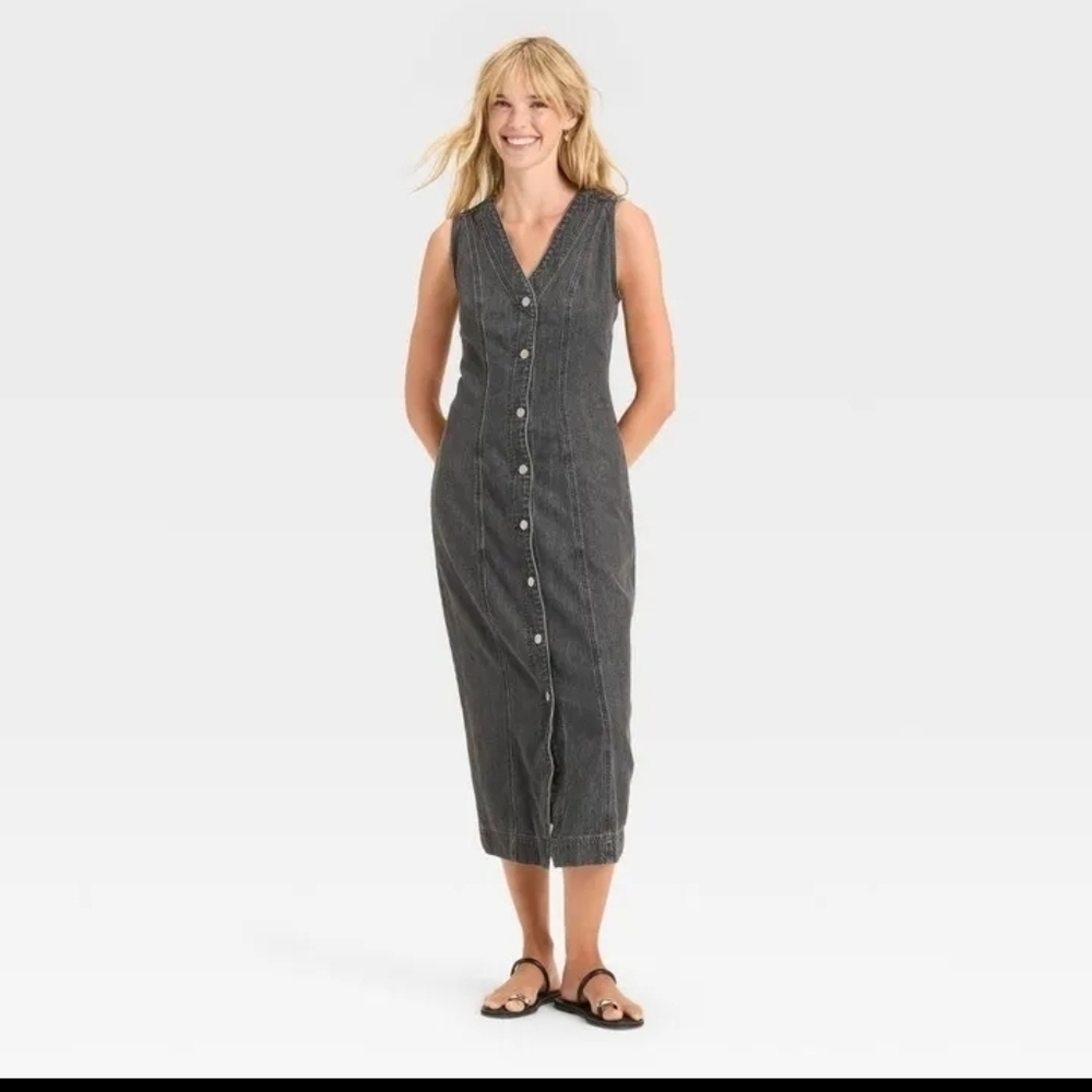 Universal Thread Denim Button-down Ankle Dress Wa… - image 1